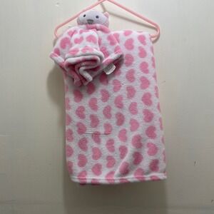 Cudlie Baby Blanket and Owl Lovey Set Pink White Hearts Plush Fleece RN 65815